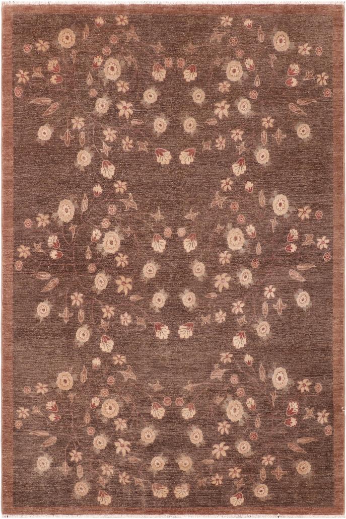 handmade Transitional Kafkaz Brown Beige Hand Knotted RECTANGLE 100% WOOL area rug 6X9