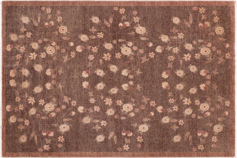 handmade Modern Kafkaz Brown Beige Hand Knotted RECTANGLE 100% WOOL area rug 6' x 9'