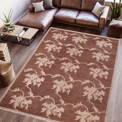 handmade Modern Kafkaz Brown Tan Hand Knotted RECTANGLE 100% WOOL area rug 6' x 9'