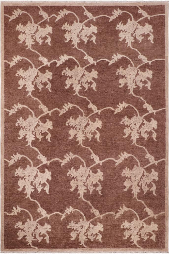 handmade Transitional Kafkaz Brown Tan Hand Knotted RECTANGLE 100% WOOL area rug 6X9