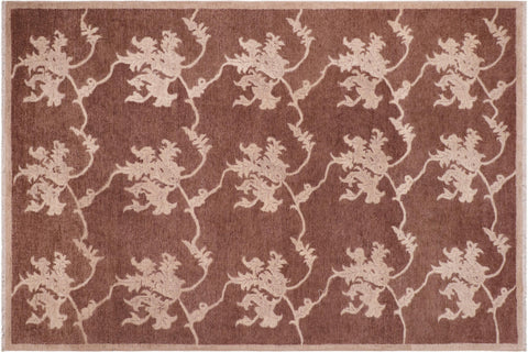 handmade Modern Kafkaz Brown Tan Hand Knotted RECTANGLE 100% WOOL area rug 6' x 9'