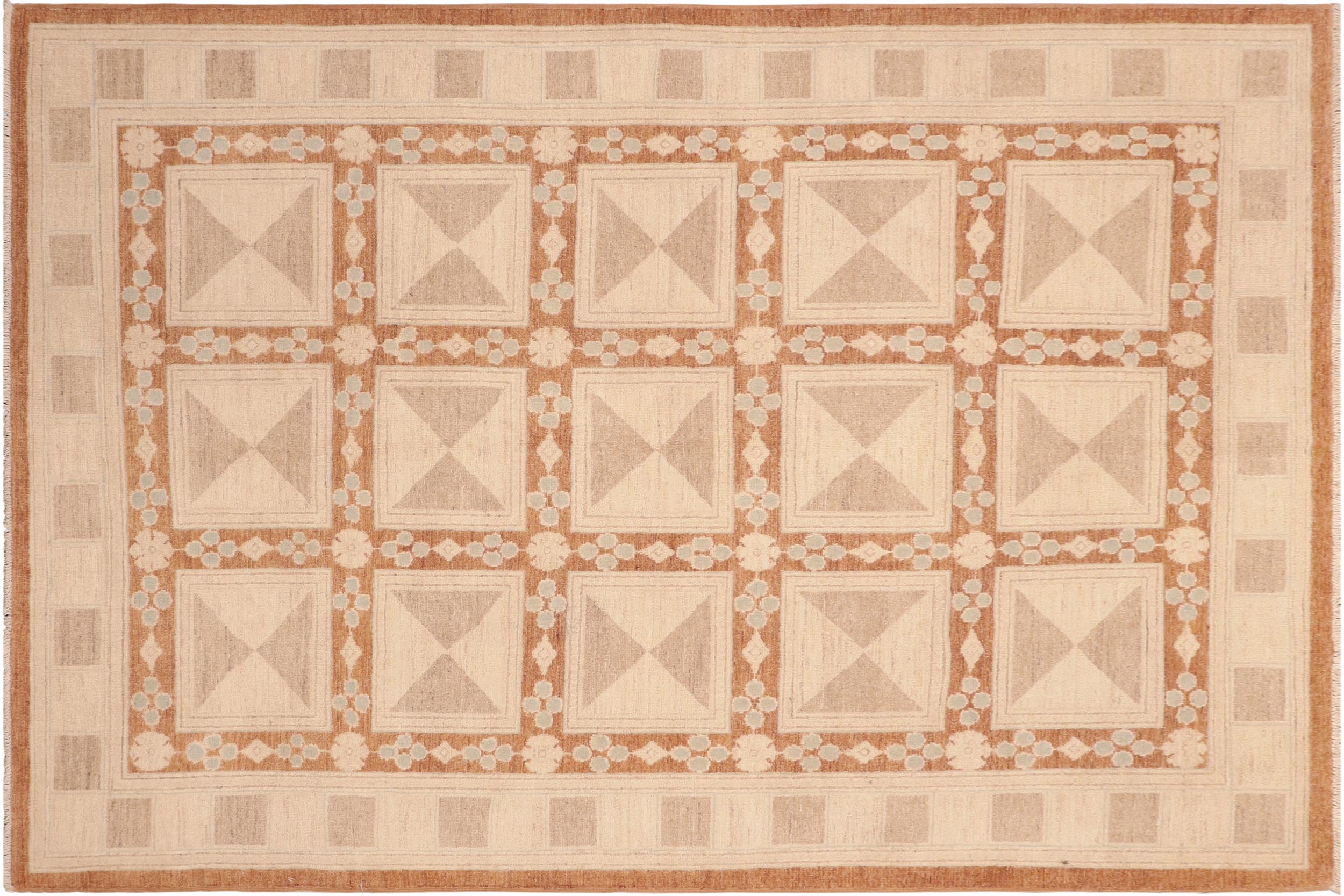 handmade Modern Kafkaz Rust Tan Hand Knotted RECTANGLE 100% WOOL area rug 6' x 9'