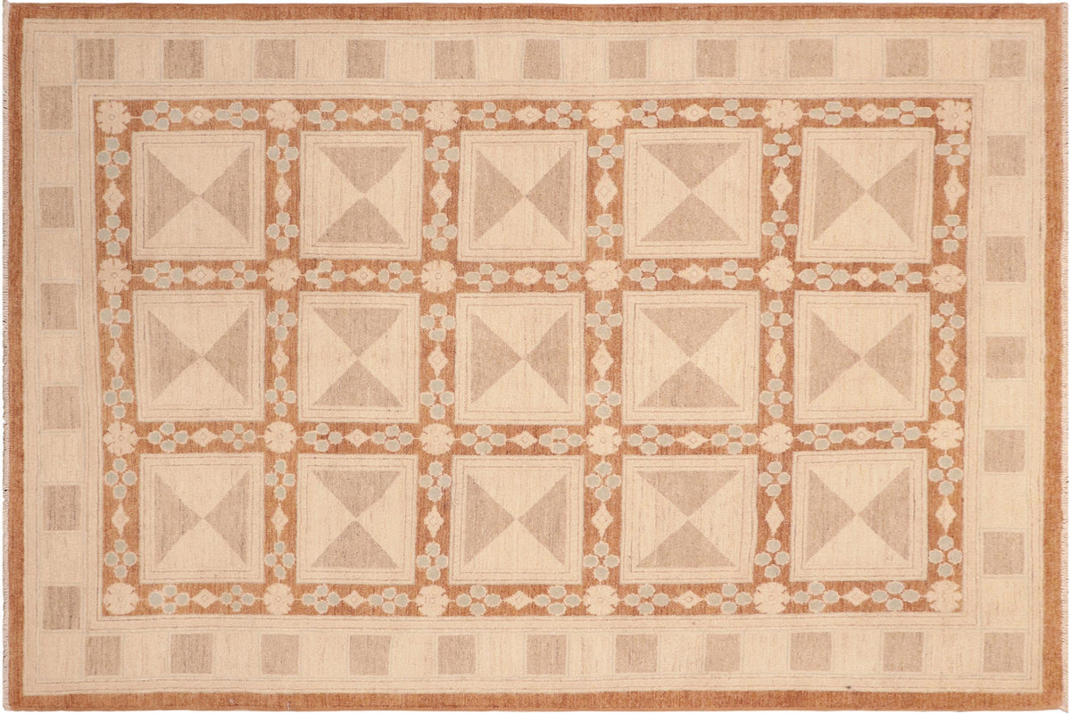 handmade Modern Kafkaz Rust Tan Hand Knotted RECTANGLE 100% WOOL area rug 6' x 9'