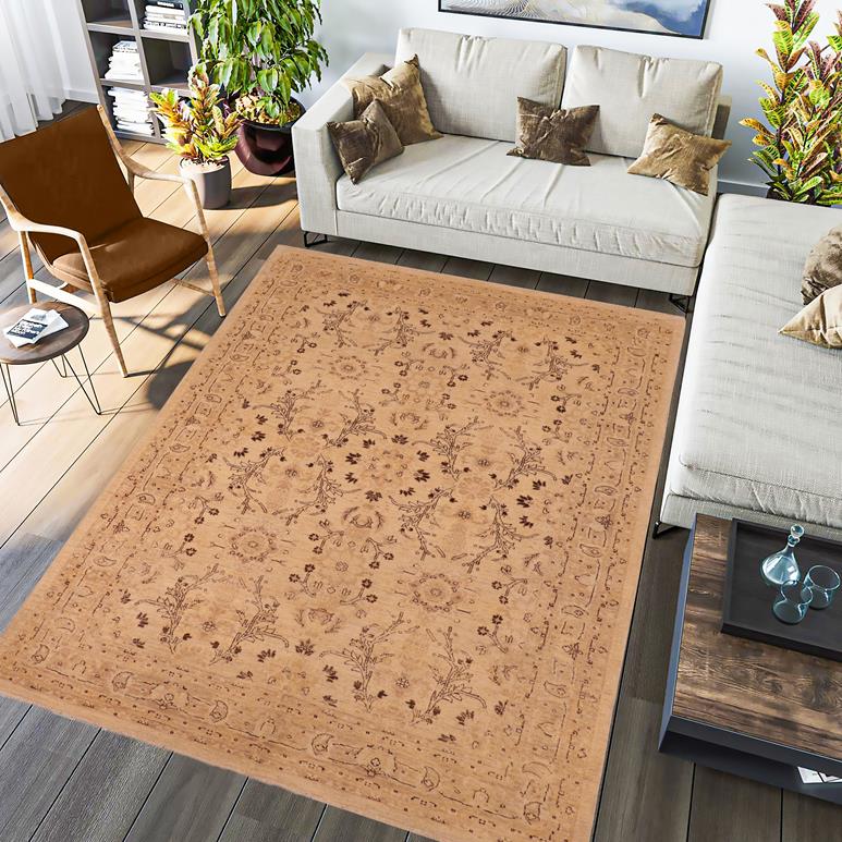 handmade Transitional Kafkaz Beige Tan Hand Knotted RECTANGLE 100% WOOL area rug 6X9