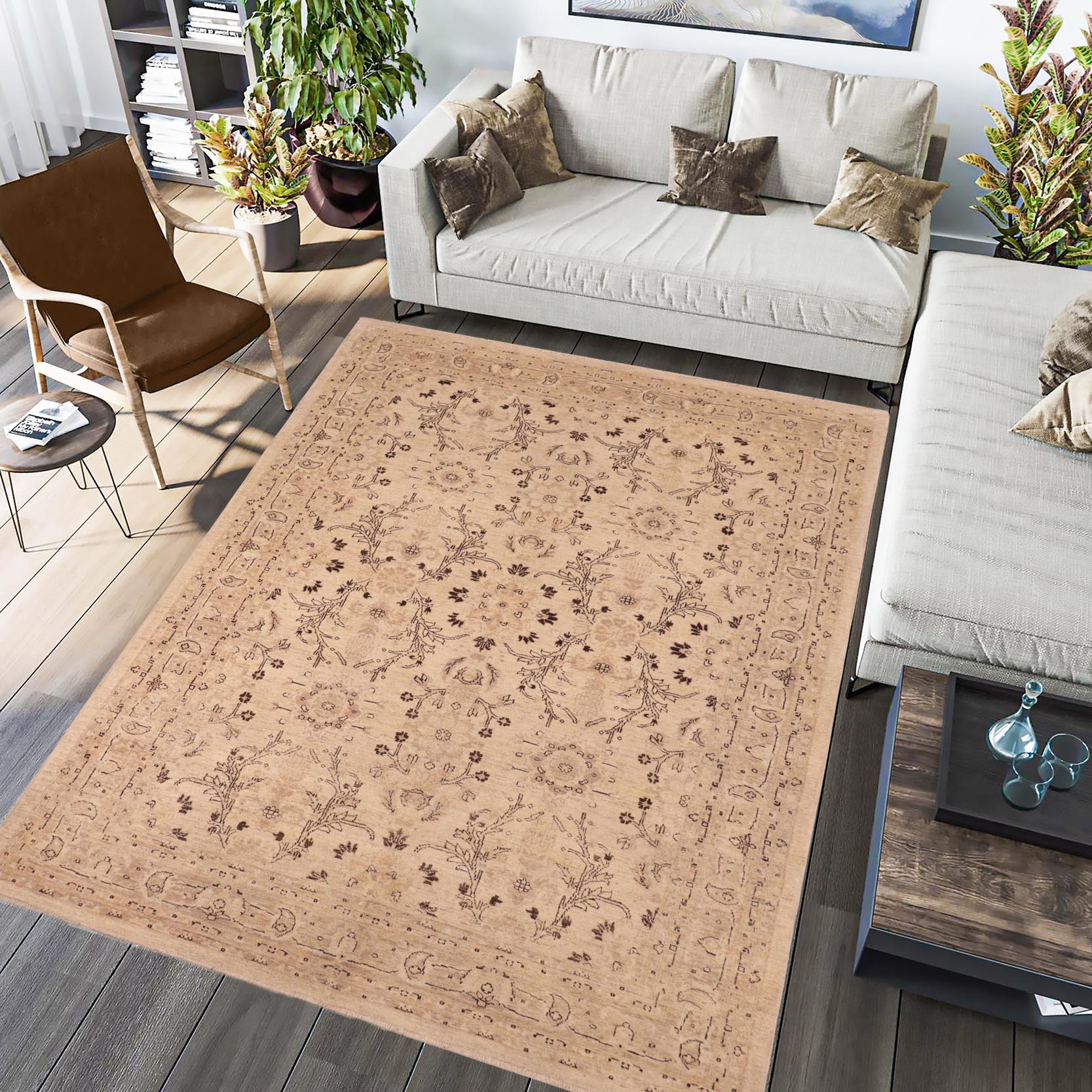 handmade Traditional Kafkaz Beige Tan Hand Knotted RECTANGLE 100% WOOL area rug 6x9