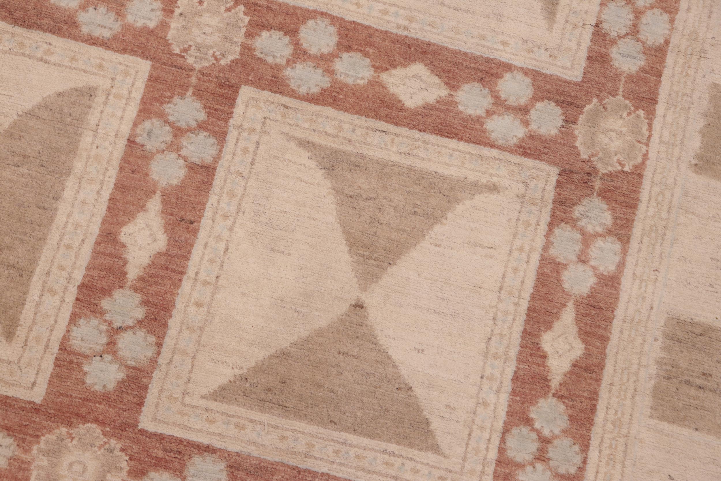 handmade Modern Kafkaz Rust Tan Hand Knotted RECTANGLE 100% WOOL area rug 6' x 9'