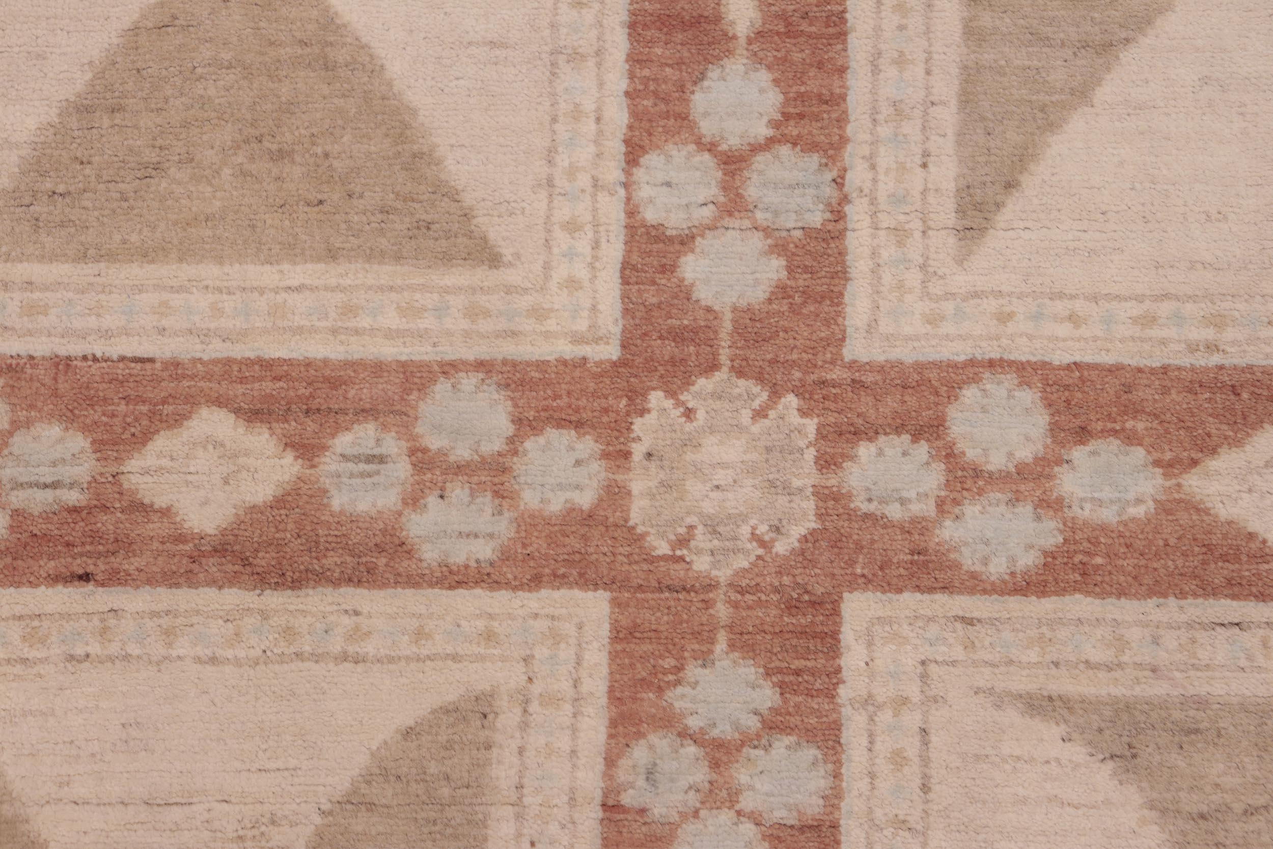 handmade Modern Kafkaz Rust Tan Hand Knotted RECTANGLE 100% WOOL area rug 6' x 9'