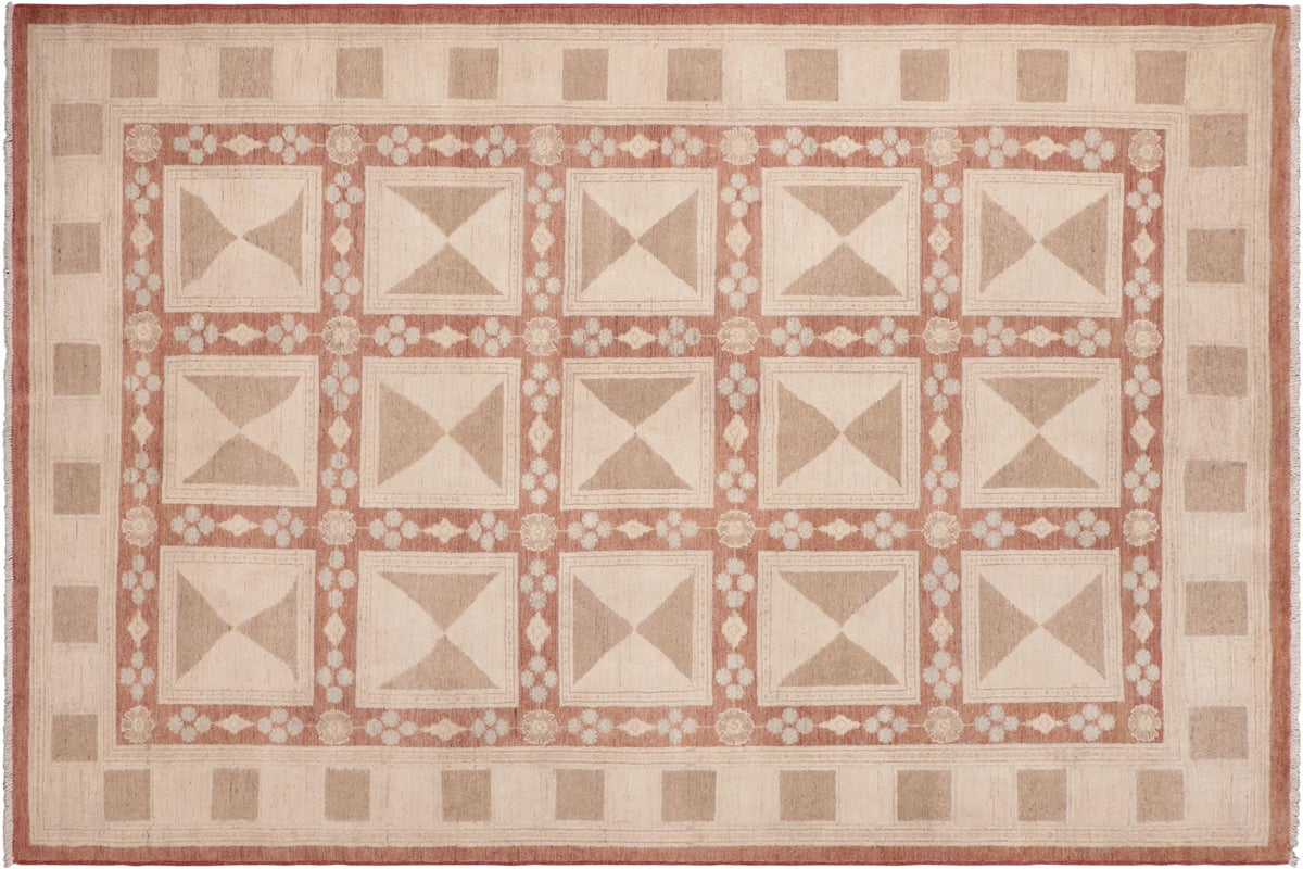 handmade Modern Kafkaz Rust Tan Hand Knotted RECTANGLE 100% WOOL area rug 6' x 9'