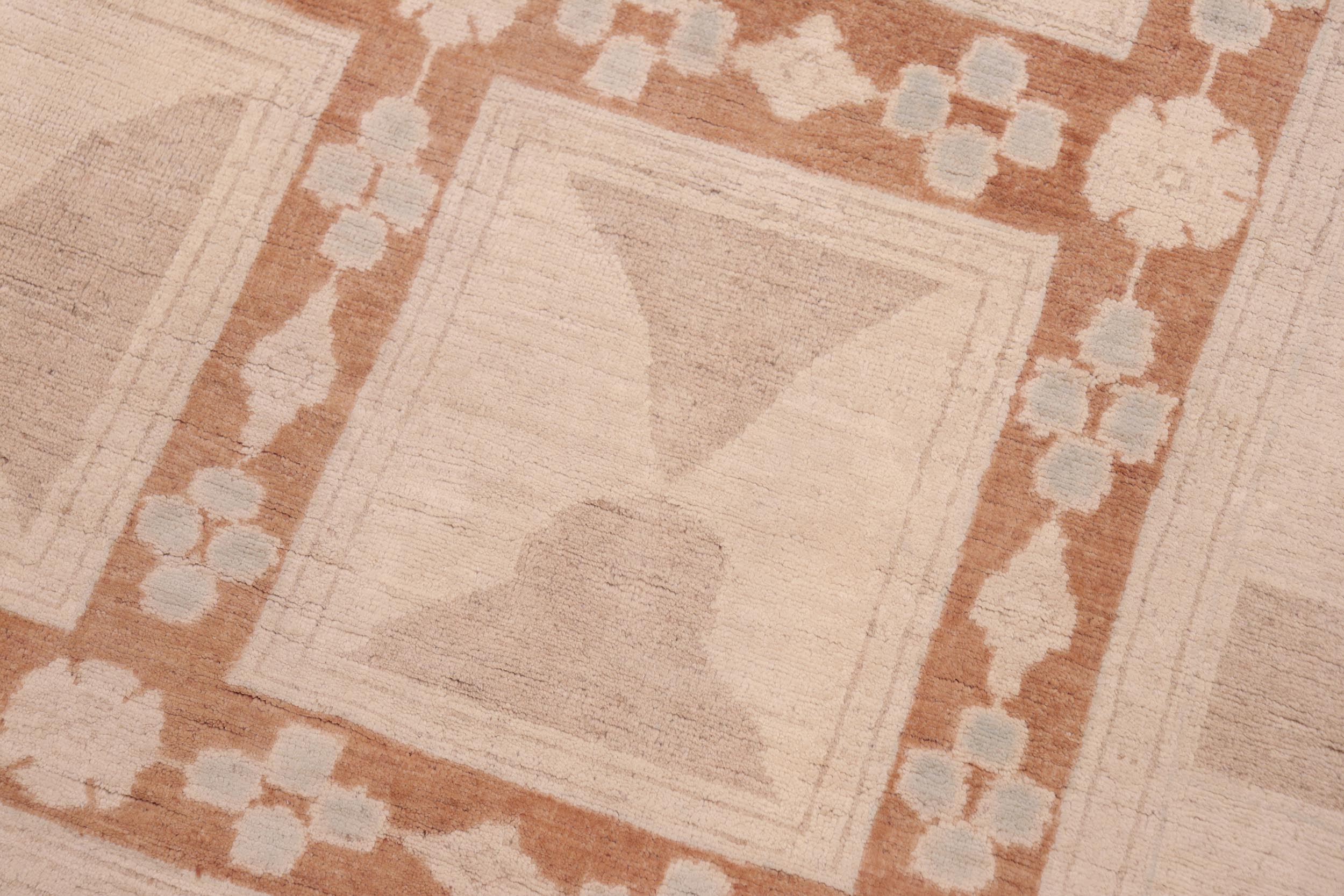 handmade Modern Kafkaz Rust Tan Hand Knotted RECTANGLE 100% WOOL area rug 6' x 9'