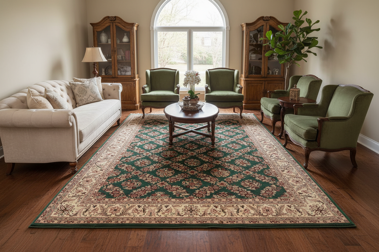 handmade Transitional Gulab Green Ivory Hand Knotted RECTANGLE 100% WOOL area rug 6x9