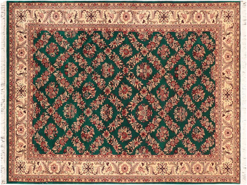 handmade Traditional Gulab Green Ivory Hand Knotted RECTANGLE 100% WOOL area rug 6x9