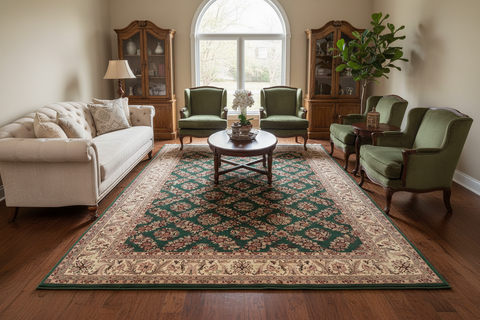 handmade Transitional Gulab Green Ivory Hand Knotted RECTANGLE 100% WOOL area rug 6x9