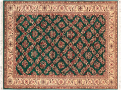 handmade Traditional Gulab Green Ivory Hand Knotted RECTANGLE 100% WOOL area rug 6x9