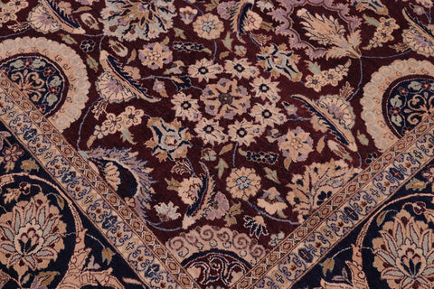 handmade Transitional Agra Tabriz Aubergine Blue Hand Knotted RECTANGLE 100% WOOL area rug 6 x 9