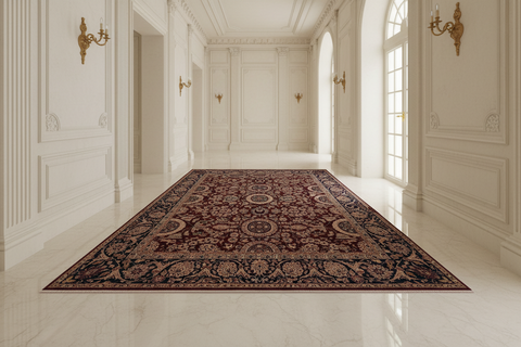 handmade Transitional Agra Tabriz Aubergine Blue Hand Knotted RECTANGLE 100% WOOL area rug 6 x 9