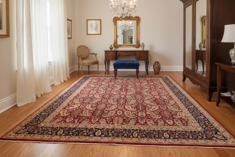 handmade Transitional Agra Red Blue Hand Knotted RECTANGLE 100% WOOL area rug 6 x 9
