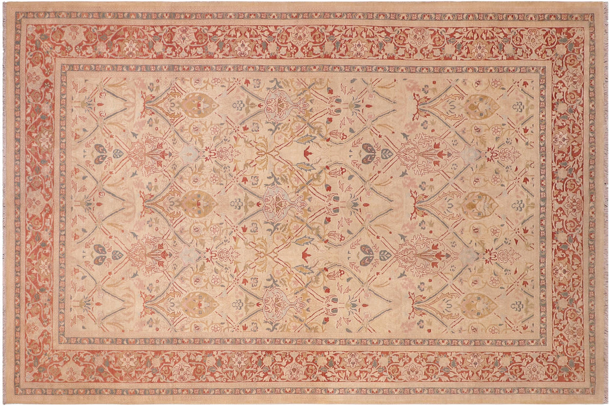 handmade Transitional Mujahid Tan Red Hand Knotted RECTANGLE 100% WOOL area rug 6x9