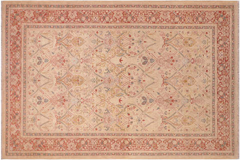 handmade Transitional Mujahid Tan Red Hand Knotted RECTANGLE 100% WOOL area rug 6x9