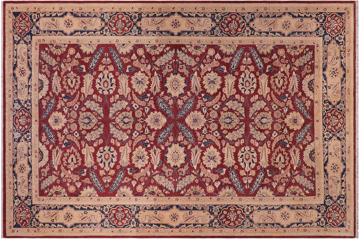 handmade Traditional Lahore Drk. Red Blue Hand Knotted RECTANGLE 100% WOOL area rug 6' x 9'