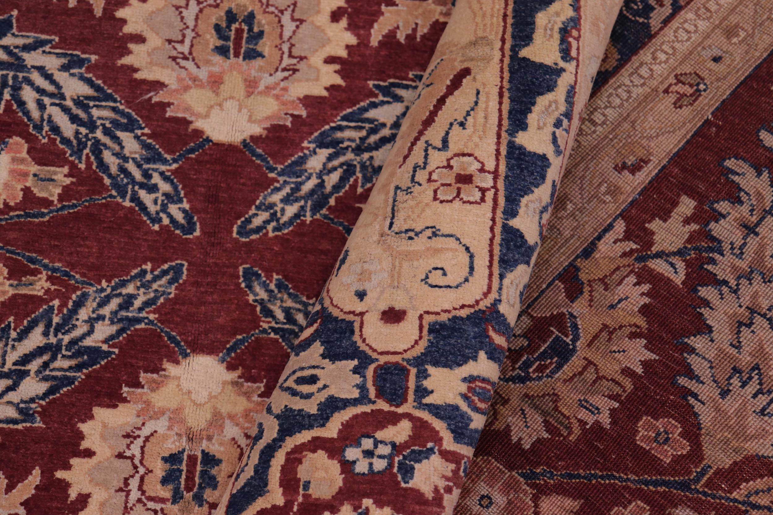 handmade Traditional Lahore Drk. Red Blue Hand Knotted RECTANGLE 100% WOOL area rug 6' x 9'