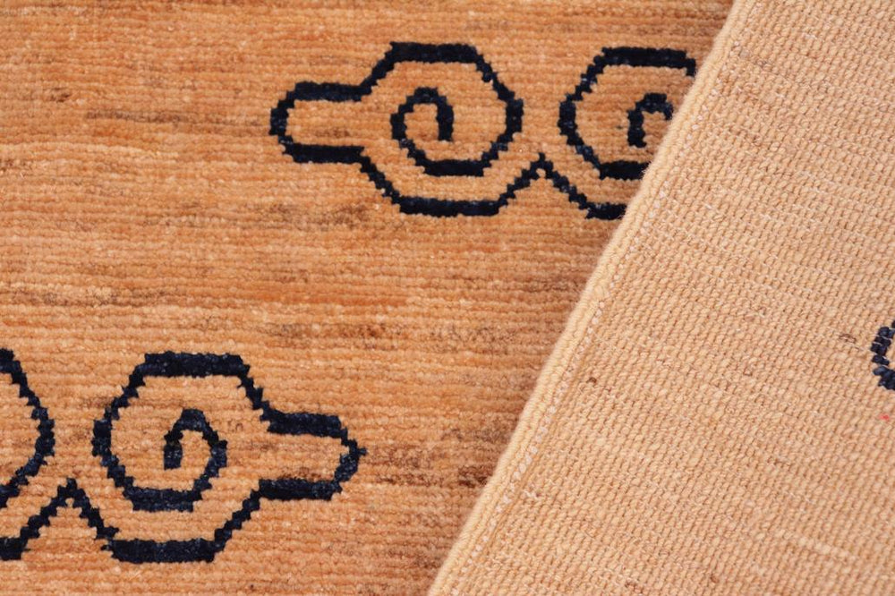 handmade Modern Kafkaz Tan Blue Hand Knotted RECTANGLE 100% WOOL area rug 7X8