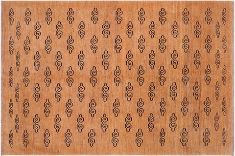 handmade Modern Kafkaz Tan Blue Hand Knotted RECTANGLE 100% WOOL area rug 7' x 8'