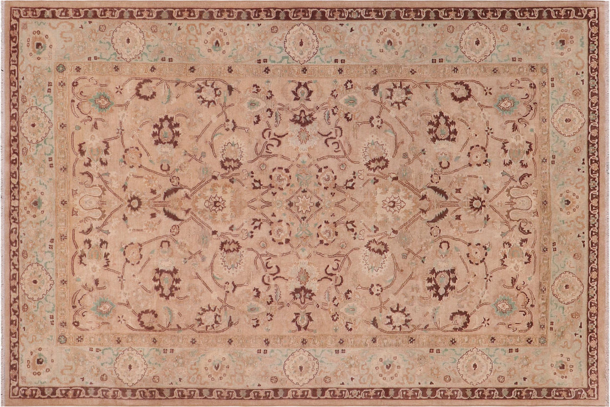 handmade Traditional Kafkaz Tan Lt. Green Hand Knotted RECTANGLE 100% WOOL area rug 6x9