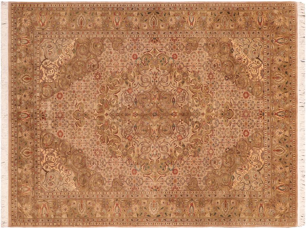 handmade Traditional Farahan Taupe Green Hand Knotted RECTANGLE 100% WOOL area rug 6x9