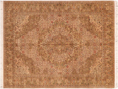 handmade Traditional Farahan Taupe Green Hand Knotted RECTANGLE 100% WOOL area rug 6x9