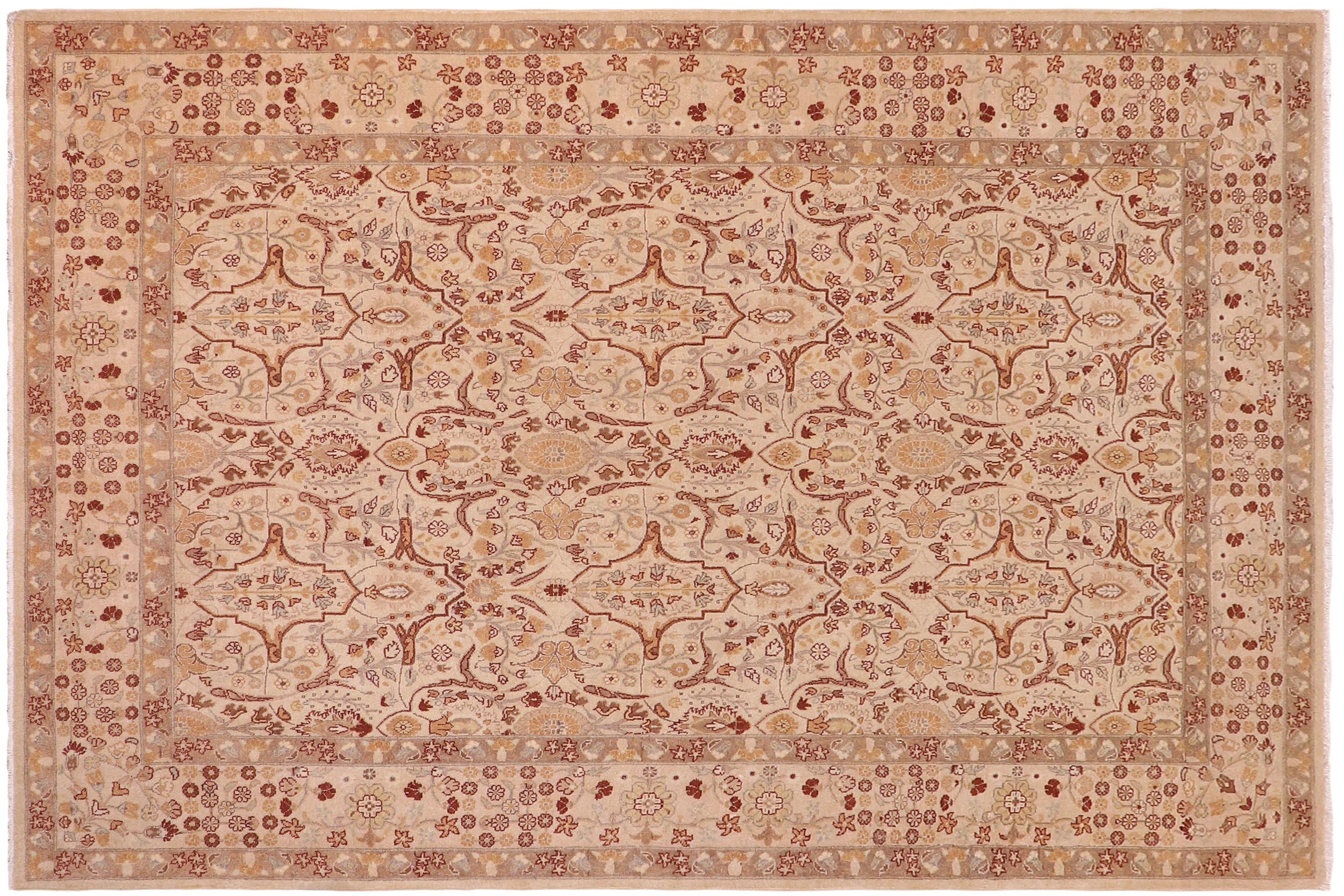 handmade Transitional Lahore Tan Tan Hand Knotted RECTANGLE 100% WOOL area rug 6' x 9'