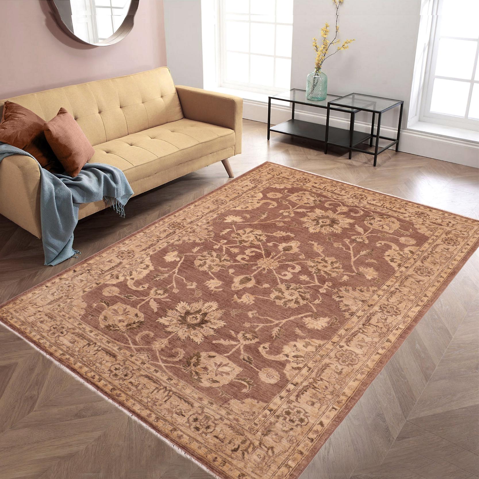 handmade Traditional Kafkaz Brown Tan Hand Knotted RECTANGLE 100% WOOL area rug 6x9