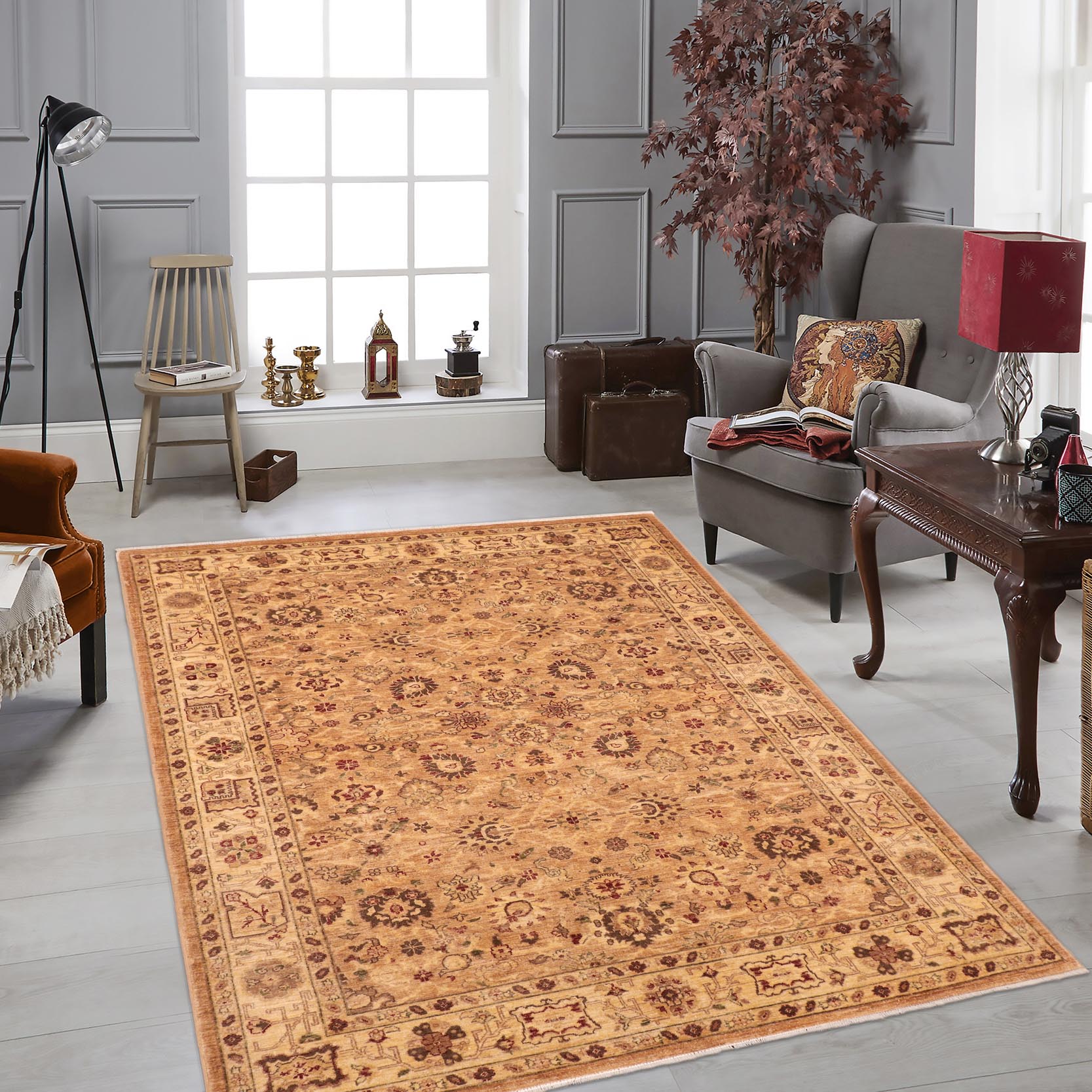 handmade Traditional Kafkaz Tan Beige Hand Knotted RECTANGLE 100% WOOL area rug 6x9