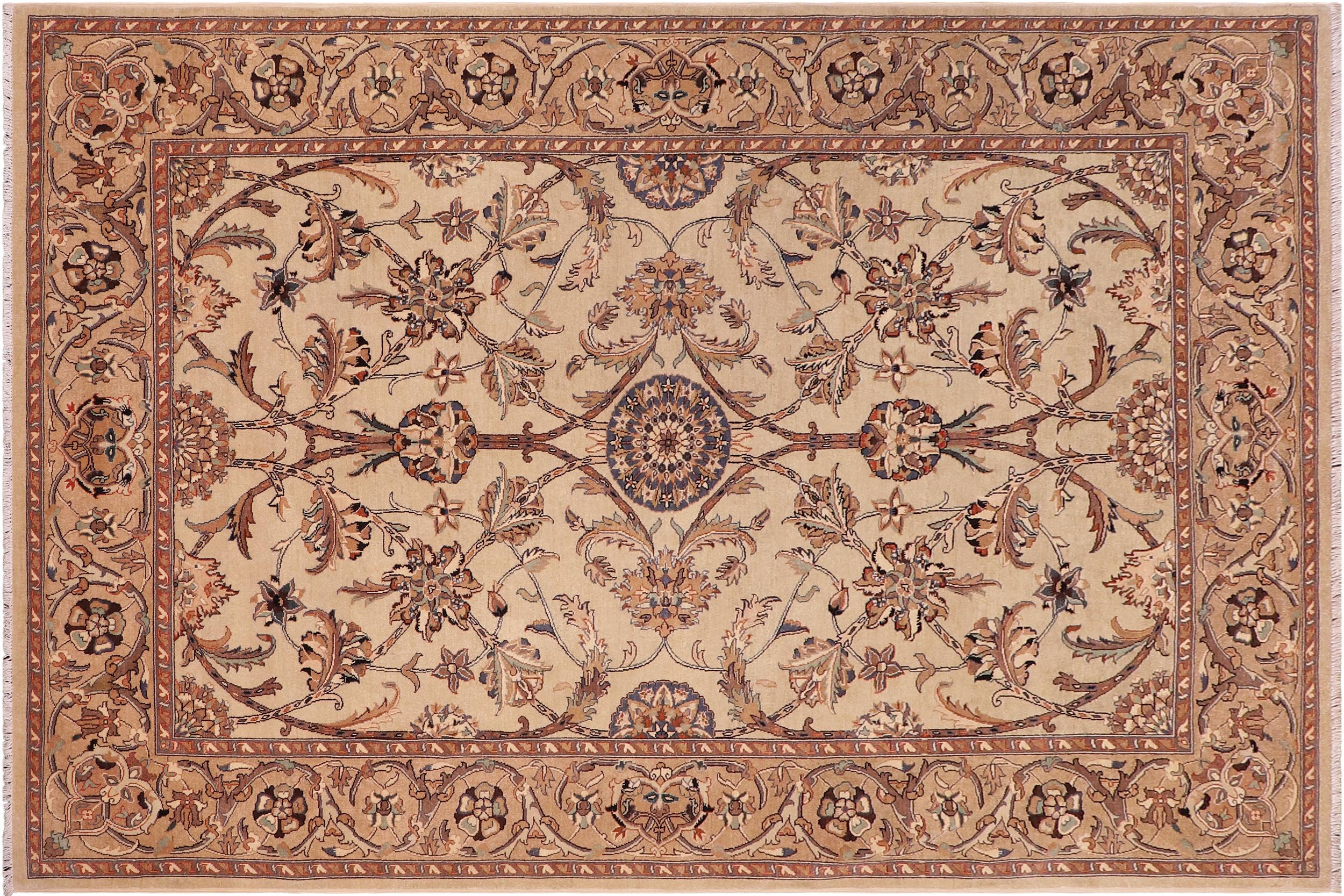 handmade Traditional Kafkaz Tan Dark Tan Hand Knotted RECTANGLE 100% WOOL area rug 6' x 9'