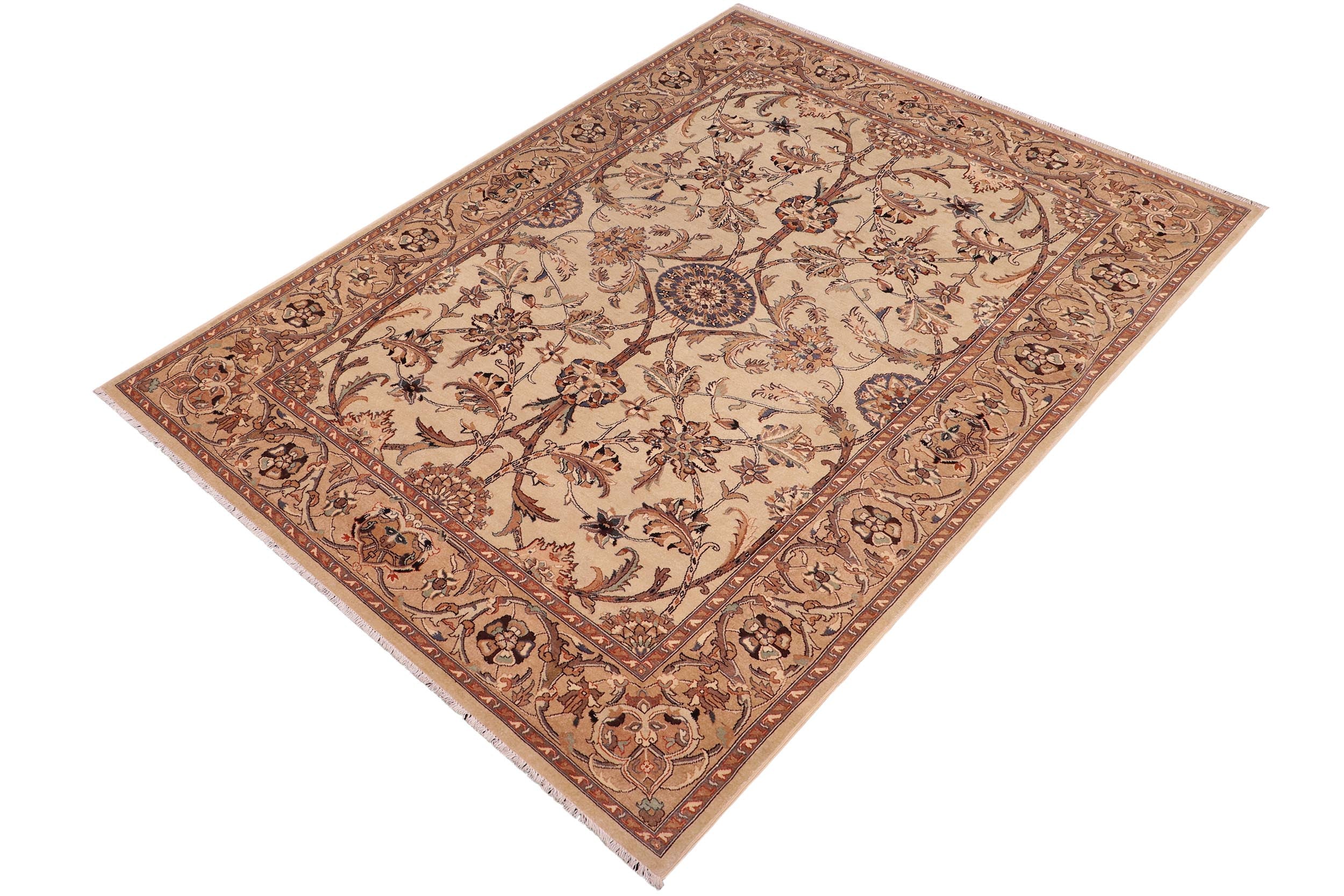 handmade Traditional Kafkaz Tan Dark Tan Hand Knotted RECTANGLE 100% WOOL area rug 6' x 9'