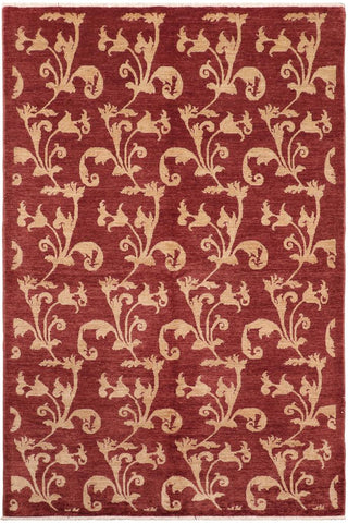 handmade Transitional Kafkaz Red Gold Hand Knotted RECTANGLE 100% WOOL area rug 6X9