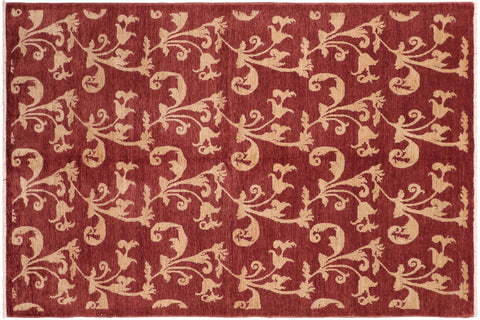 handmade Modern Kafkaz Red Gold Hand Knotted RECTANGLE 100% WOOL area rug 6' x 9'
