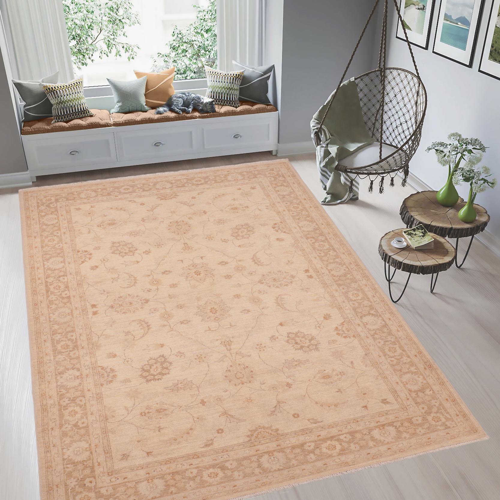 handmade Traditional Kafkaz Tan Brown Hand Knotted RECTANGLE 100% WOOL area rug 6x9