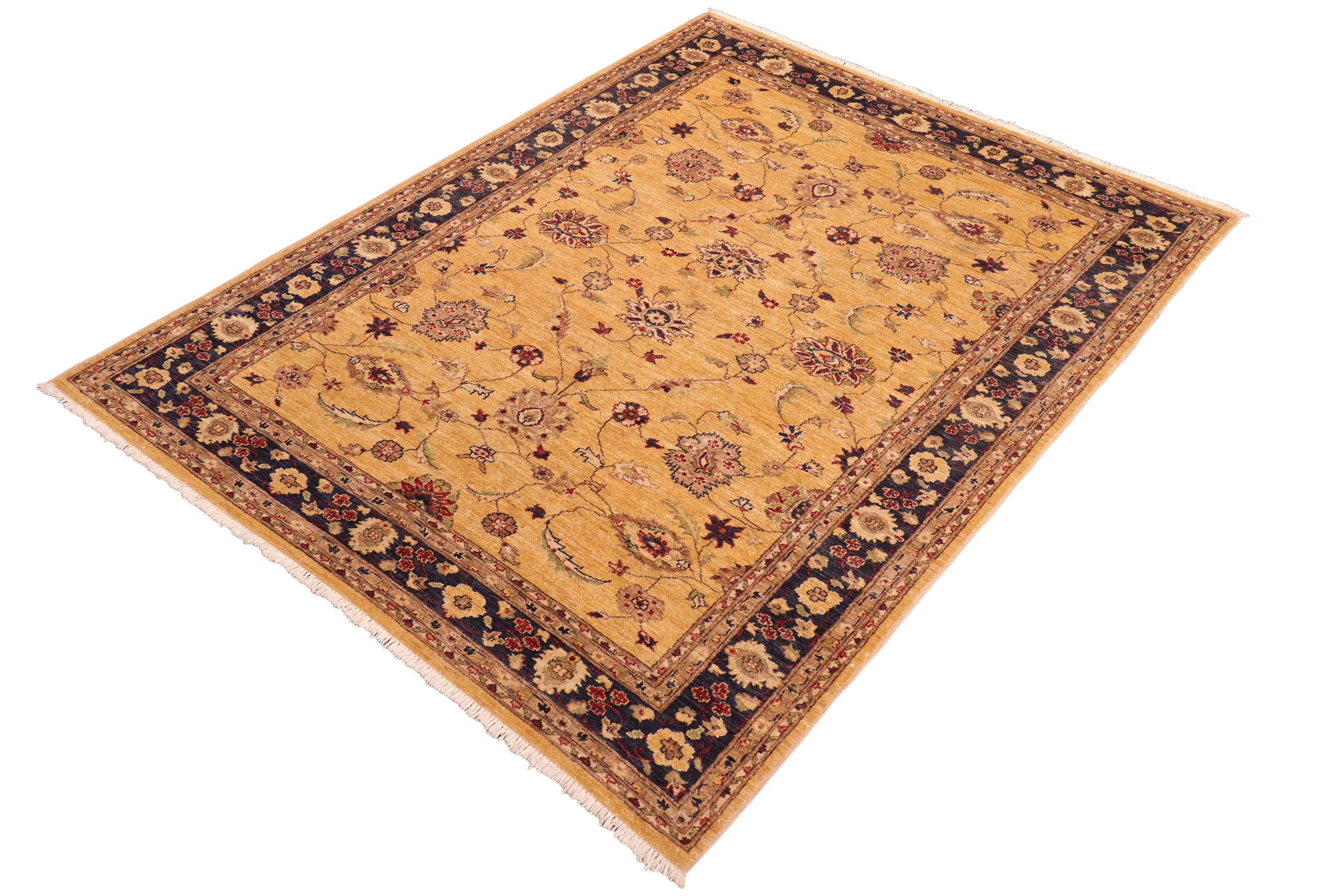 handmade Traditional Kafkaz Gold Blue Hand Knotted RECTANGLE 100% WOOL area rug 6x9