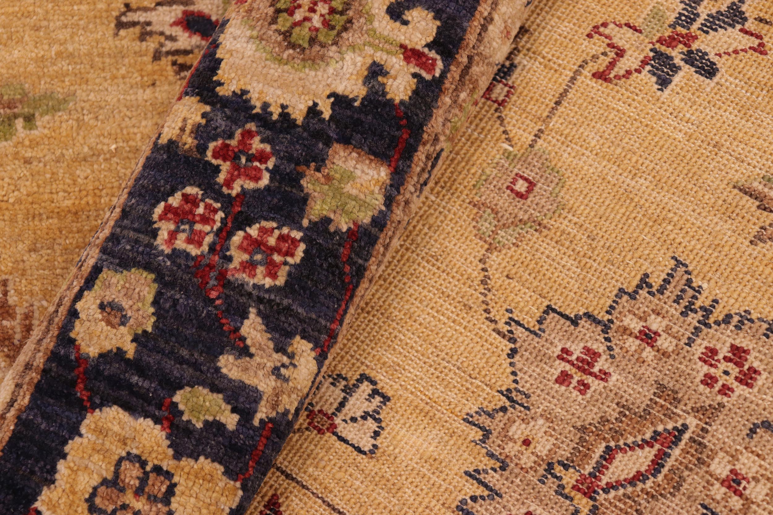 handmade Traditional Kafkaz Gold Blue Hand Knotted RECTANGLE 100% WOOL area rug 6x9