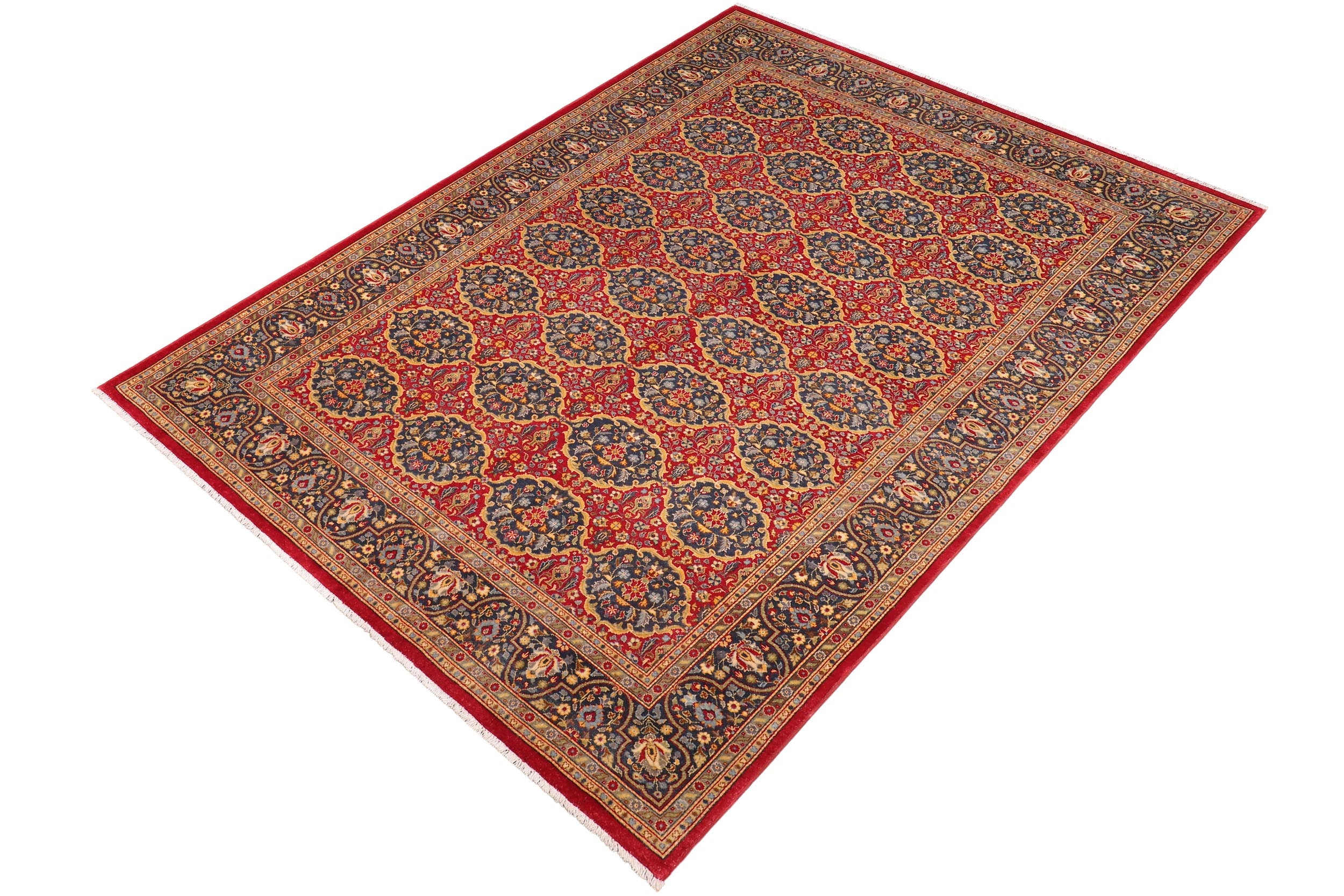 handmade Transitional  Red Blue Hand Knotted RECTANGLE 100% WOOL area rug 6' x 9'