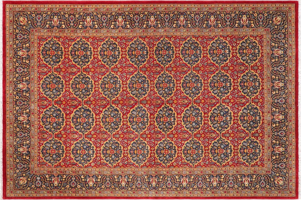 handmade Transitional  Red Blue Hand Knotted RECTANGLE 100% WOOL area rug 6' x 9'