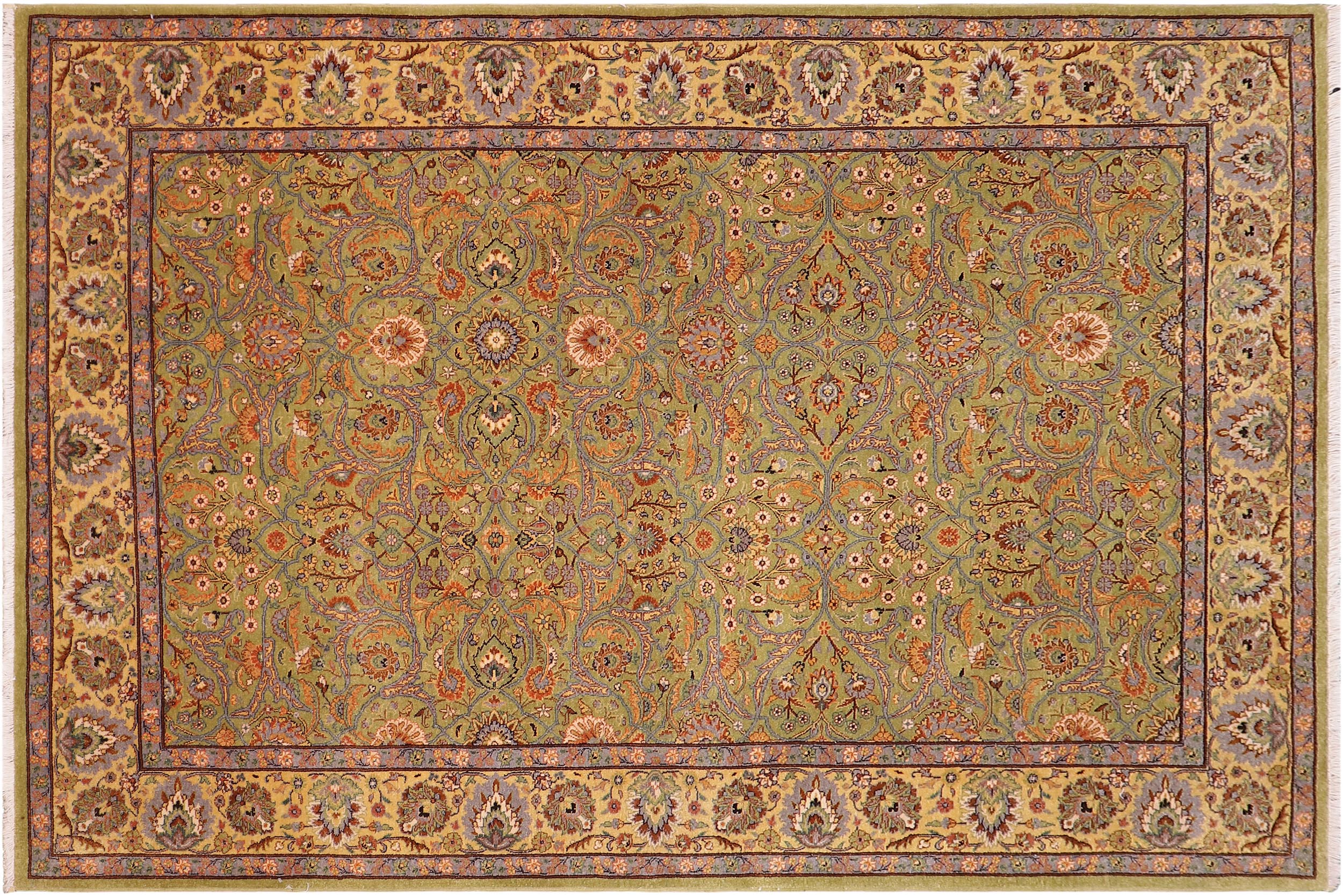 handmade Transitional  Lt. Green Gold Hand Knotted RECTANGLE 100% WOOL area rug 6' x 9'