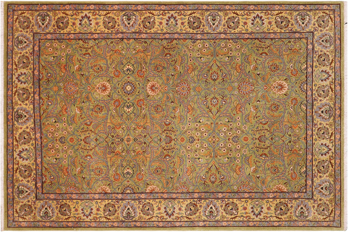 handmade Transitional  Lt. Green Gold Hand Knotted RECTANGLE 100% WOOL area rug 6' x 9'