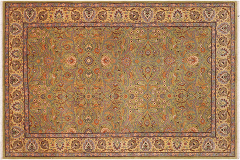 handmade Transitional  Lt. Green Gold Hand Knotted RECTANGLE 100% WOOL area rug 6' x 9'