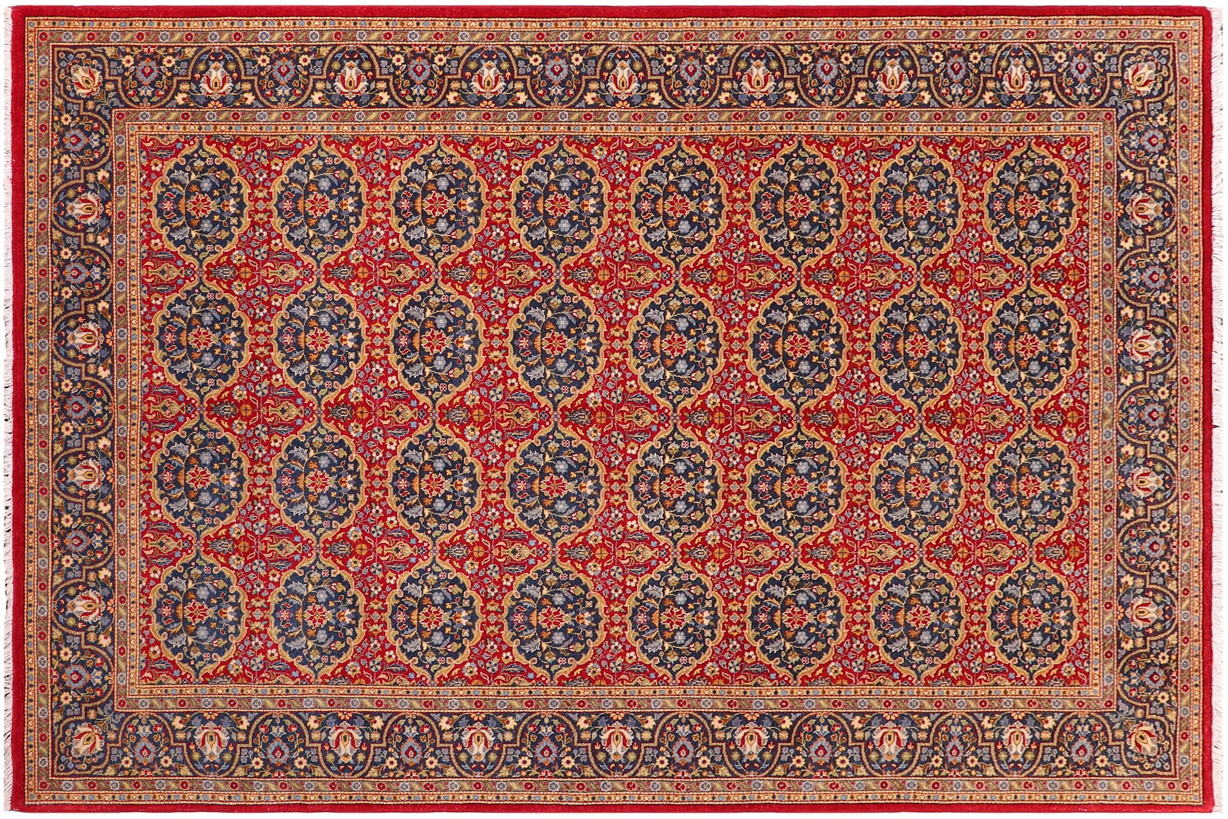 handmade Transitional  Red Teal Blue Hand Knotted RECTANGLE 100% WOOL area rug 6' x 9'