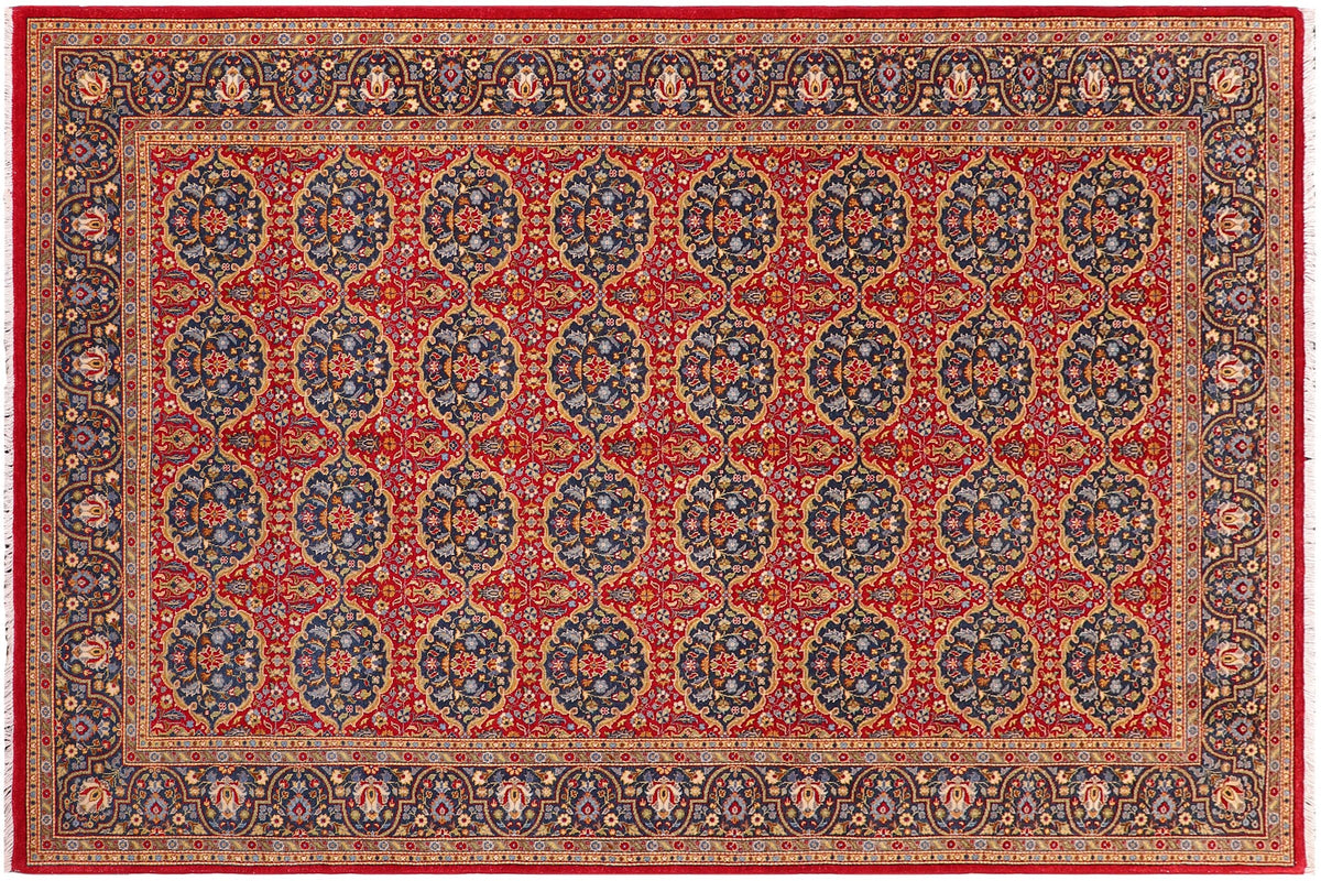 handmade Transitional  Red Teal Blue Hand Knotted RECTANGLE 100% WOOL area rug 6' x 9'