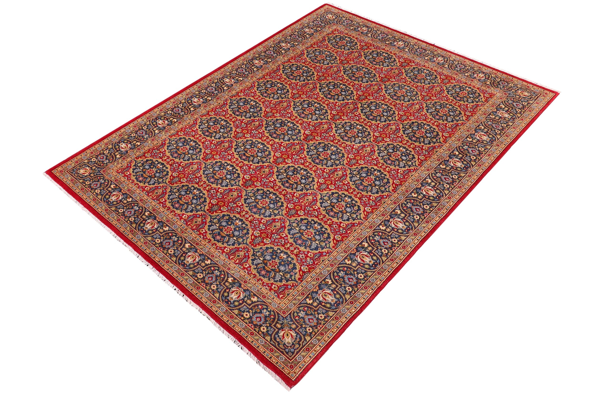handmade Transitional  Red Teal Blue Hand Knotted RECTANGLE 100% WOOL area rug 6' x 9'