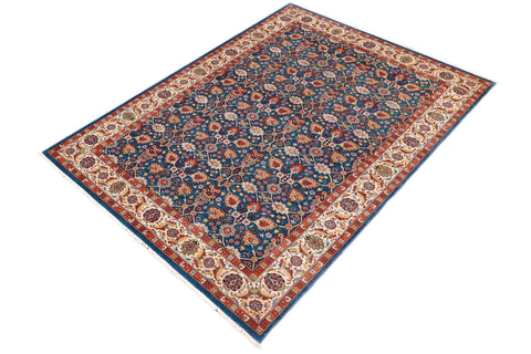 handmade Transitional Design Teal Blue Ivory Hand Knotted RECTANGLE 100% WOOL area rug 6' x 9'