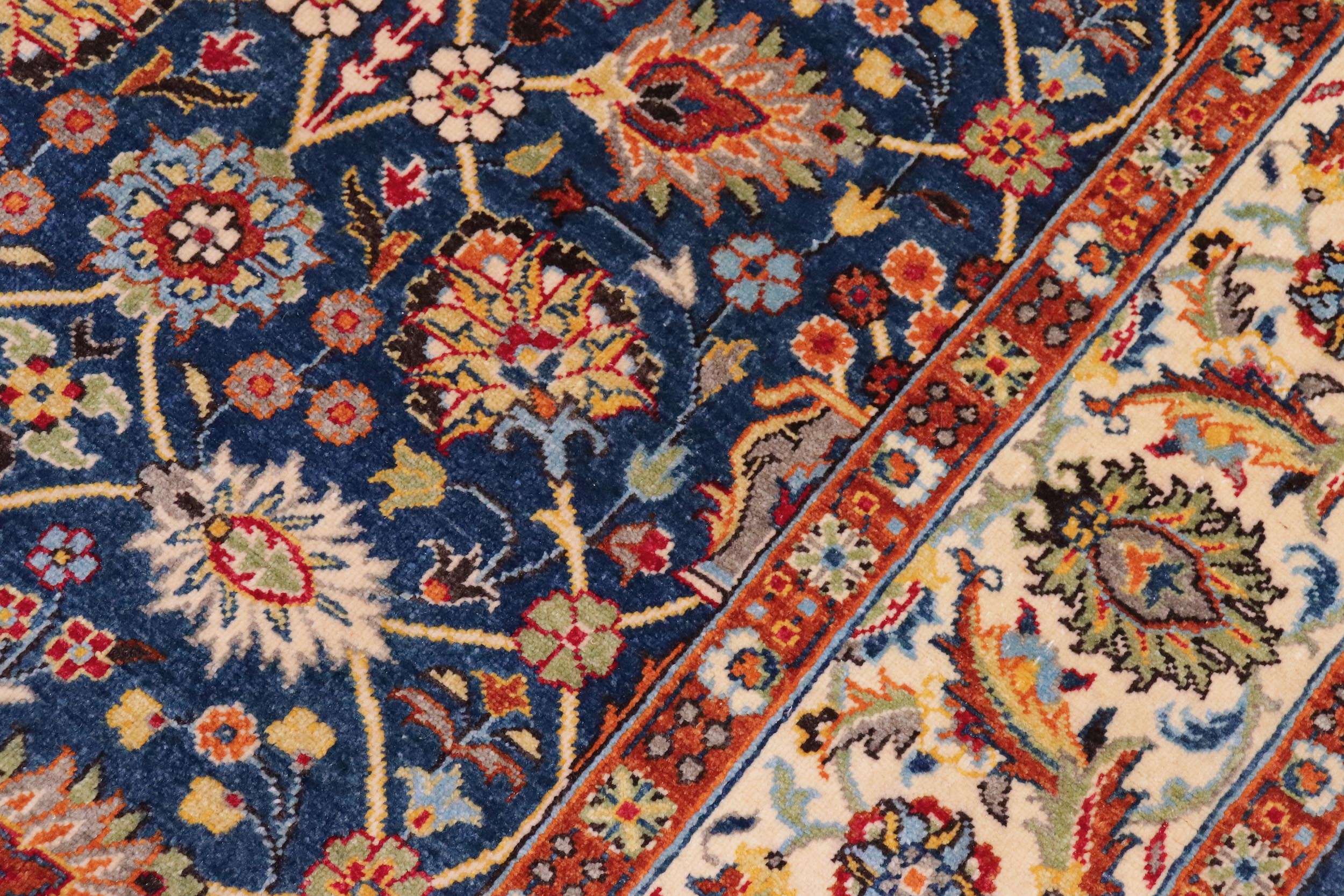 handmade Transitional Design Teal Blue Ivory Hand Knotted RECTANGLE 100% WOOL area rug 6' x 9'