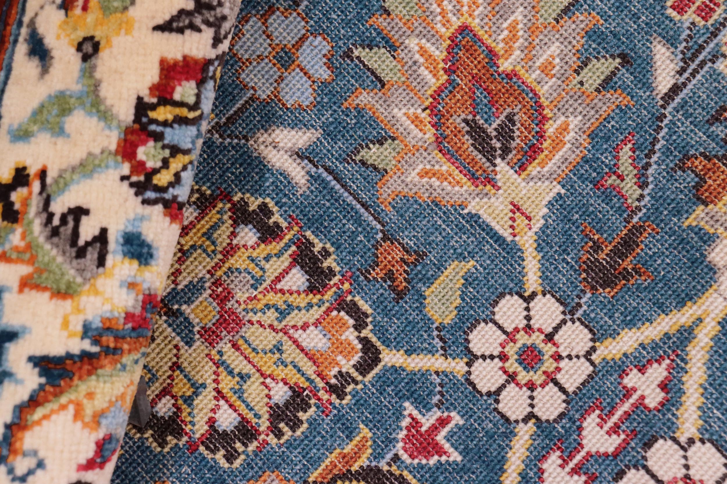 handmade Transitional Design Teal Blue Ivory Hand Knotted RECTANGLE 100% WOOL area rug 6' x 9'